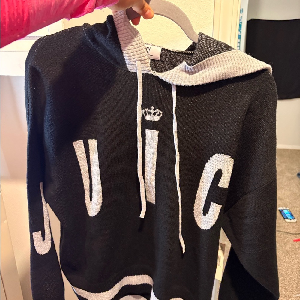 Juicy Couture Black and Light Gray Knit Hoodie